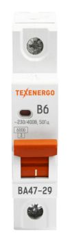 Автоматический выключатель ВА47-29 1п    6А    6кА Texenergo хар-ка B
