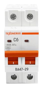 Автоматический выключатель ВА47-29 2п    6А    6кА Texenergo хар-ка С