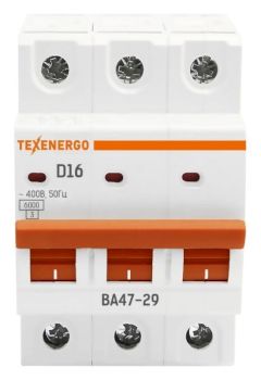 Автоматический выключатель ВА47-29 3п   16А   6кА Texenergo хар-ка D