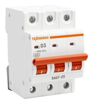 Автоматический выключатель ВА67-29 3п  3А    6кА Texenergo хар-ка D