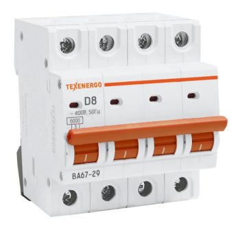 Автоматический выключатель ВА67-29 4п  8А    6кА Texenergo хар-ка D
