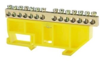 Шина нулевая "N"   14  6х9 мм  (с  жёлтым  DIN-изолятором)